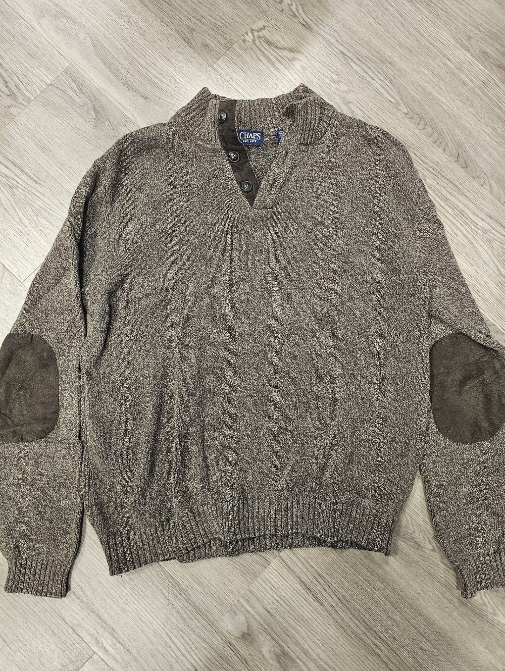 Chaps Men’s Brown Elbow-Patch Cotton Blend Sweater